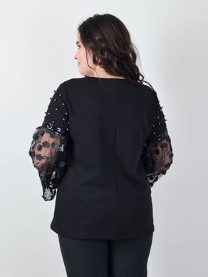 A sweater with lace sleeves of Plus Size. Black.485141784 485141784 photo