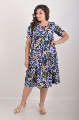 Dress with frills of Plus sizes. Blue.424666226695456, 54-56