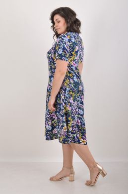 Dress with frills of Plus sizes. Blue.424666226695456, 54-56