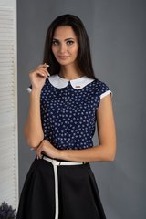 Vita. Classic blouse with a round collar. Blue hearts, not selected