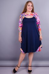 Alexandra. Printed large -sized dress. Blue+purple flowers., not selected