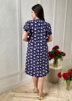 A romantic spring dress. Beige roses on blue.42564808050, 50