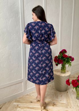 A romantic spring dress. Coral roses on blue.42564851250, 50